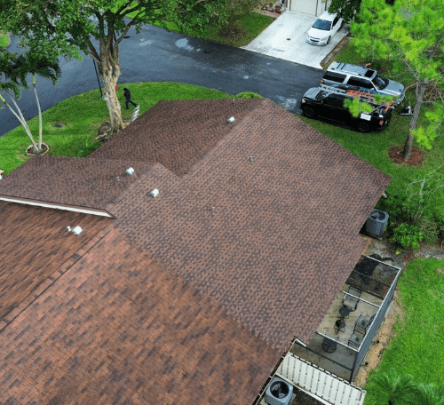 GAF shingle roof installation on residential townhome in Palm Beach County